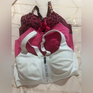 Victoria Sport Leopard, Pink and White Front-Zip Sports Bras - EUC